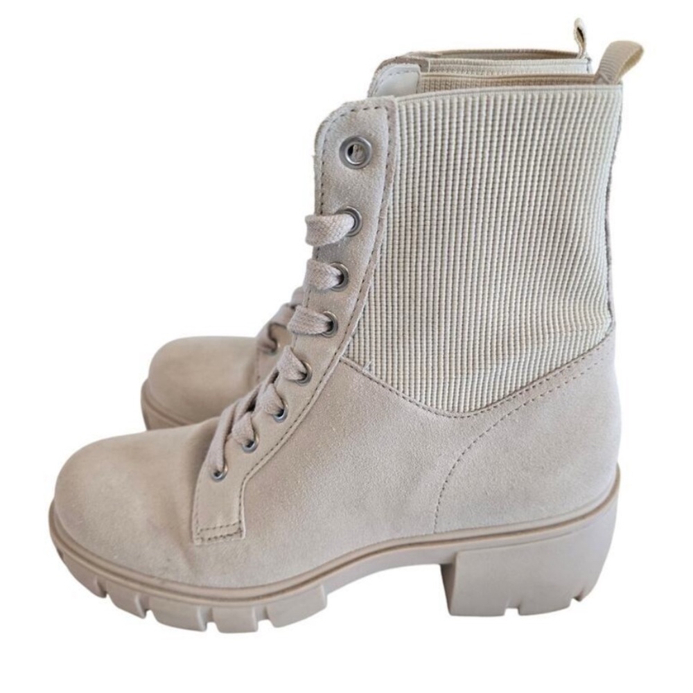 Steve Madden Tornado Beige Suede Lace Up Zip Up Combat Boots Women's 7.5